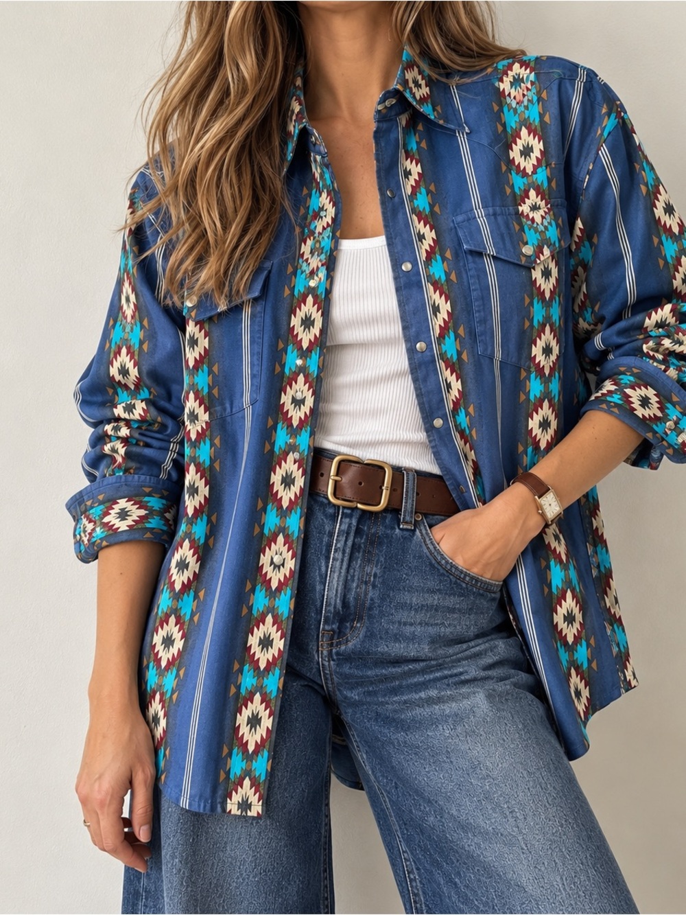 Vintage Wrangler Southwestern Aztec Pearl Snap Western Shirt